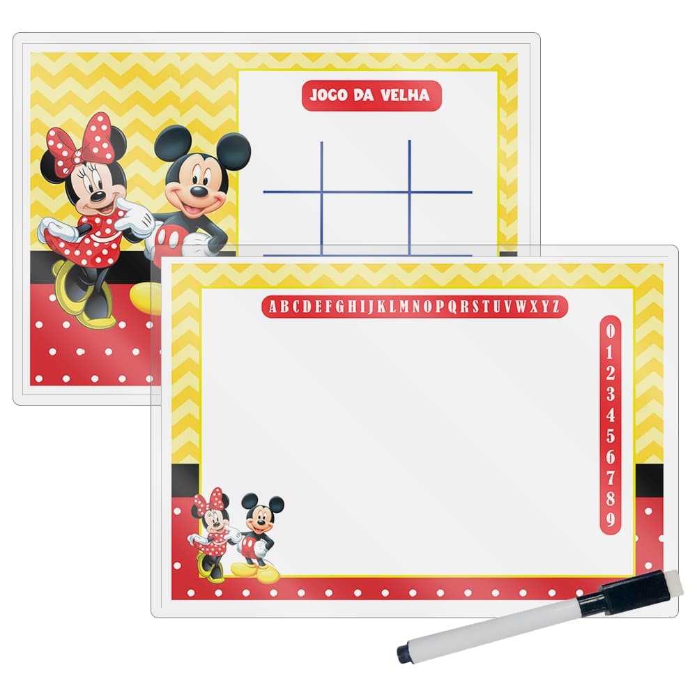 Kit 10 Lousas Mágica + Caneta Com Apagador Lembrancinha Festas Infantil Qualquer Tema Mickey e Minnie