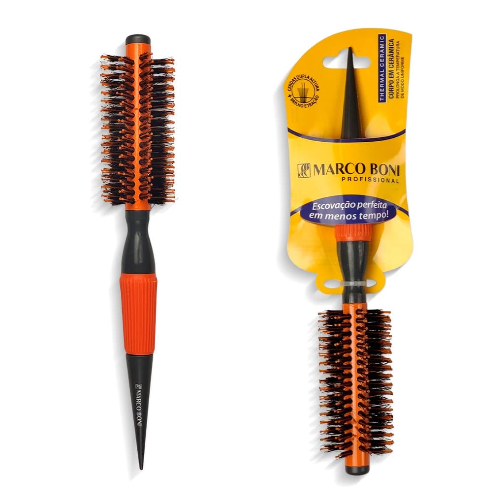 Escova Thermal Ceramic Cerdas Javali Nylon Profissional 46mm Laranja