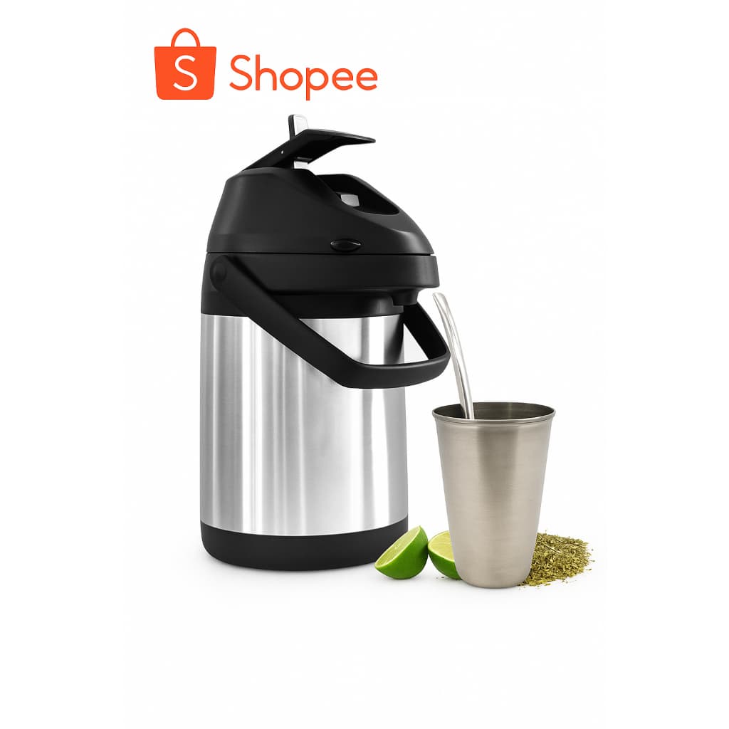 Kit tereré, garrafa térmica inox 2,5 litros várias cores + copo e bomba de alumínio