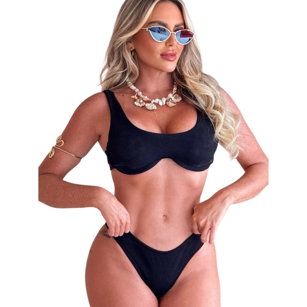 Biquini Meia Taça Canelado Feminino Verão Moda Praia Piscina Com Bojo Tendencia Levanta Seios Super Luxo Neon