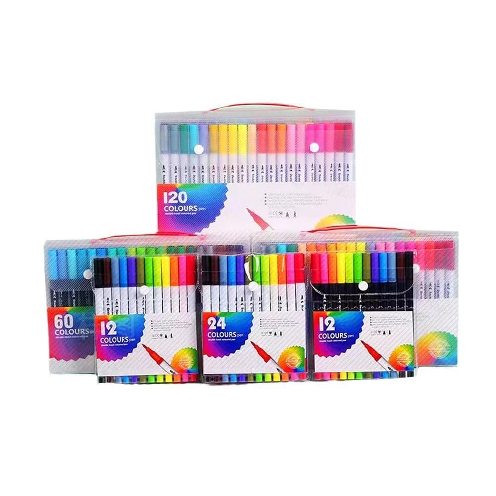 24 /36/48/60/80/100/120 Cores Kit Marcador Ponta Dupla Caneta Colorida Profissional Para Arte/Desenho/Material Escolar