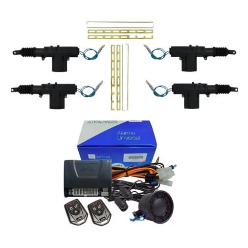 Kit Alarme Com 2 Controles + Kit Trava 4 Portas Automotivo Carro 12v