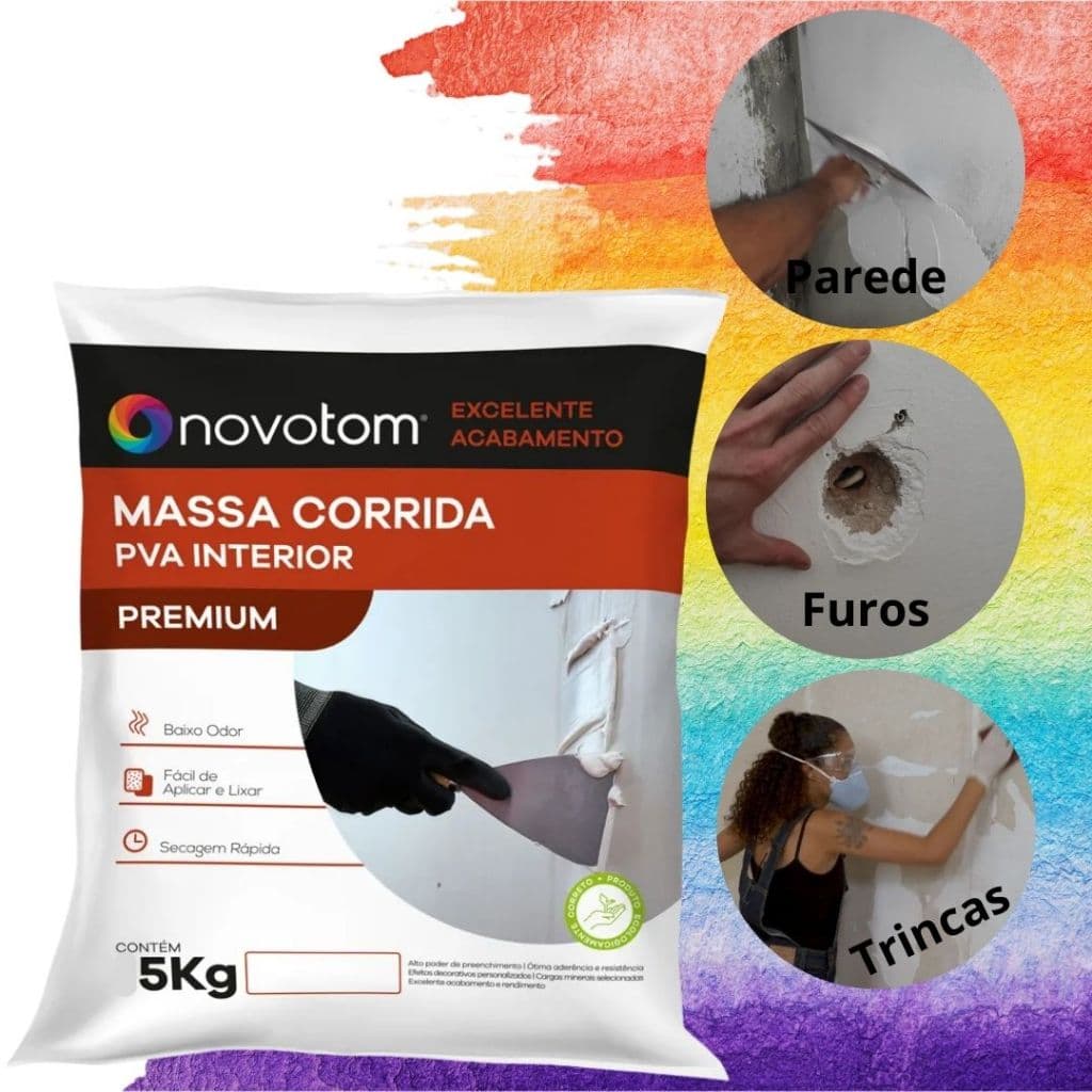 Massa corrida PVA 5kg 3,6L Parede Alvenaria Reboco Gesso Fibrocimento Furo Trinca
