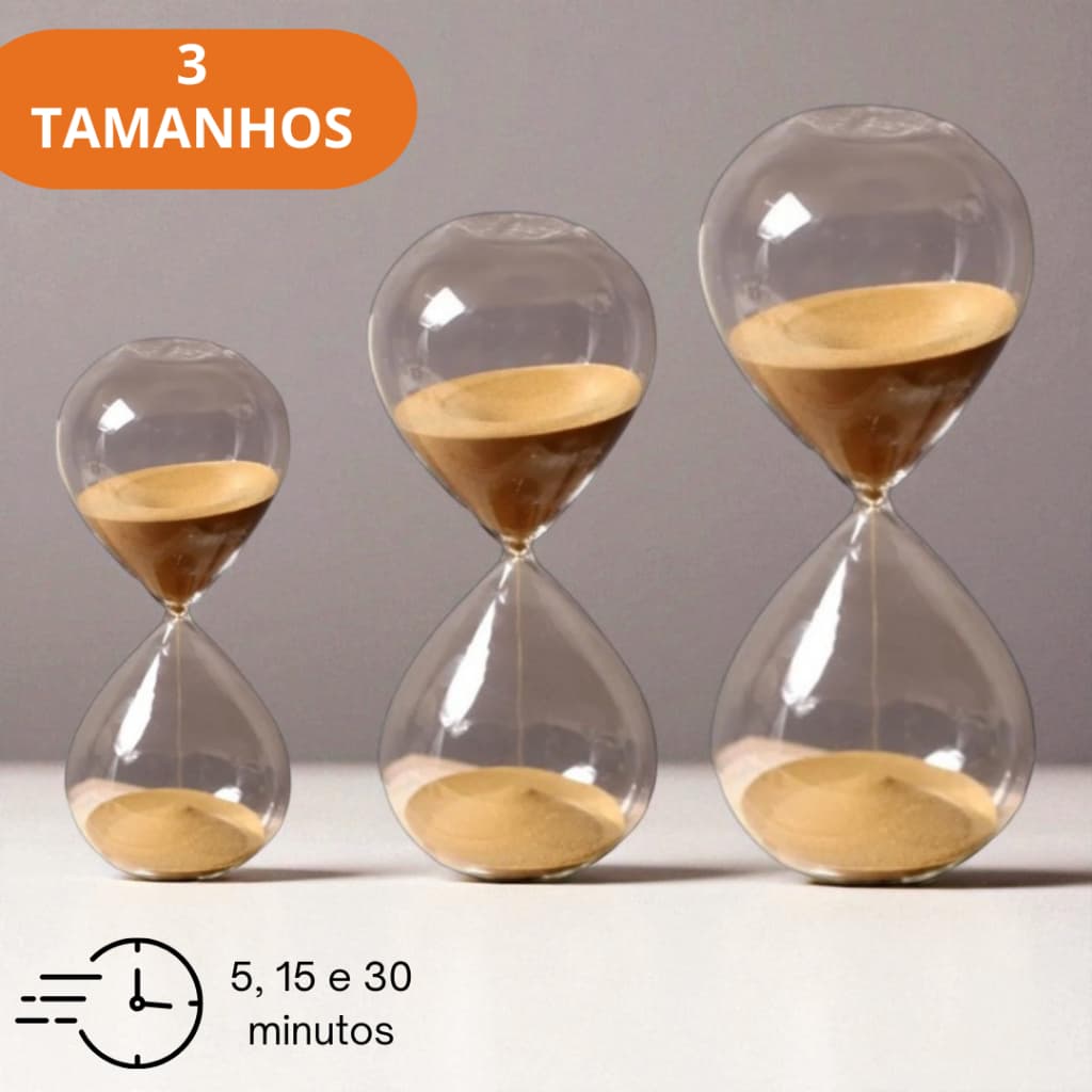 Kit 3 Ampulhetas Vidro Decorativas 5, 15 e 30 Minutos - Trio Areia Colorida