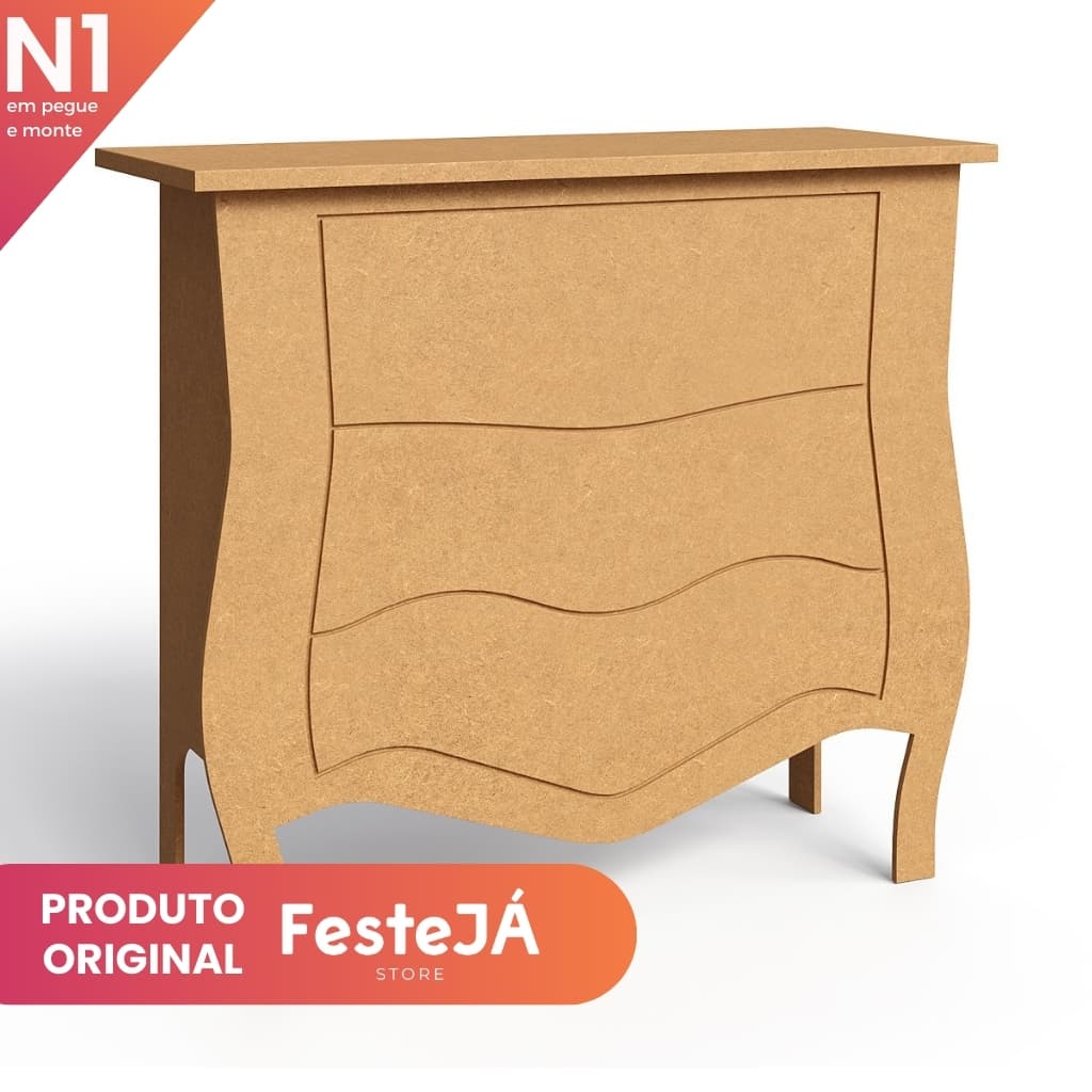 Cômoda Bombe Fake MDF 3 Gavetas Mini Table Cenário Decoração Festa Eventos Pegue e Monte