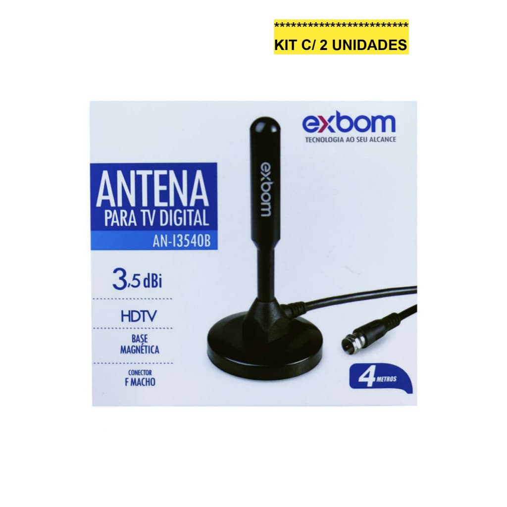 Kit C/ 2 Unid Antena Digital Interna/Externa 3.5 DBI 4 metros Base Imã Exbom