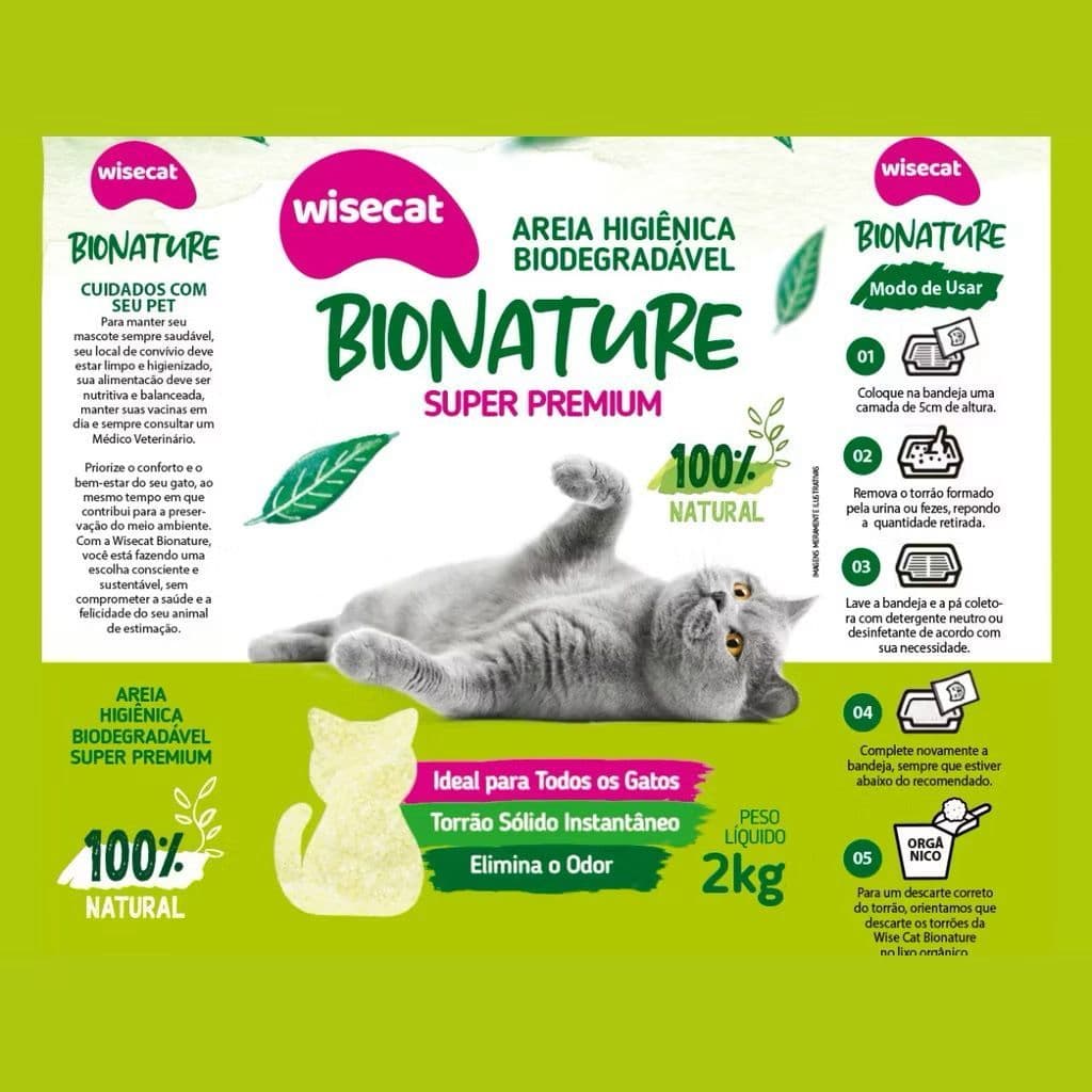 Areia Sanitária De Mandioca Granulado Para Gatos Biodegradável Wisecat 2 4 6 8 kg