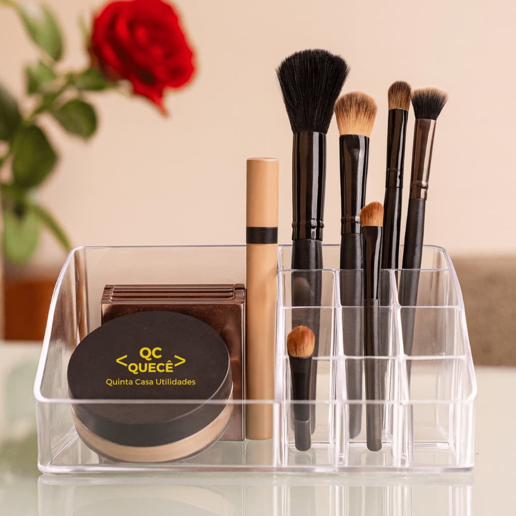 Organizador Cosmético Porta de Maquiagem Acrílico Batom Pincel Esmalte com Divisórias