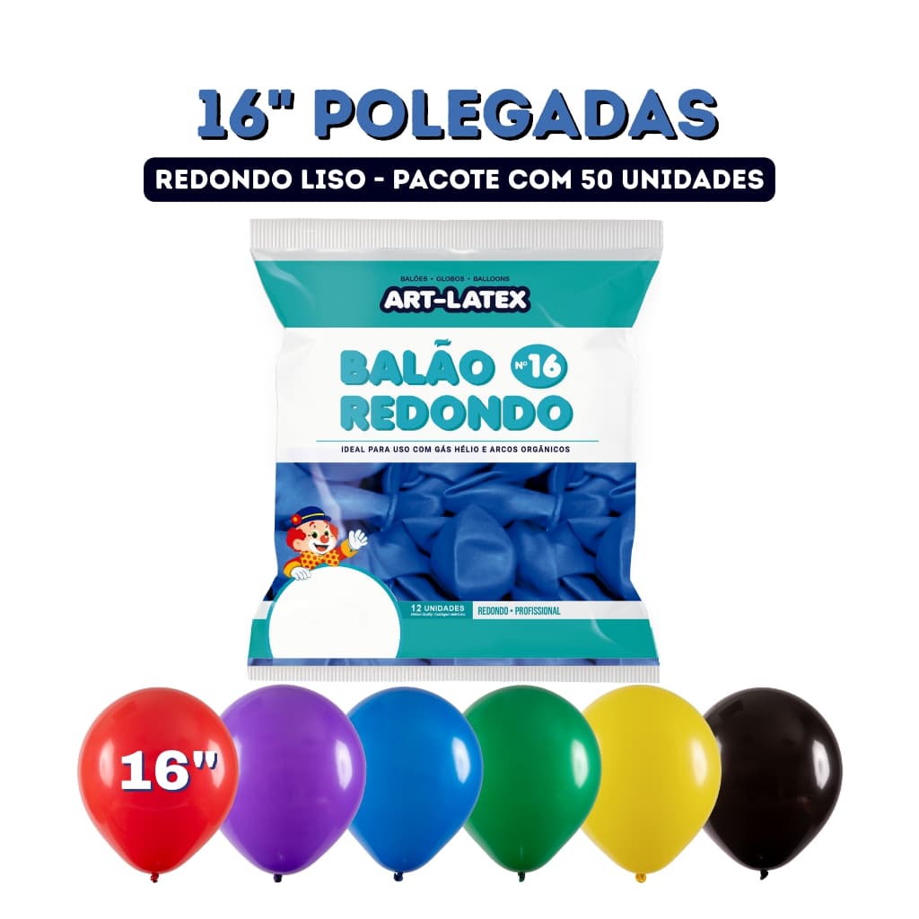 Balão Redondo 16" Art Latex 12 Unidades Diversas Cores