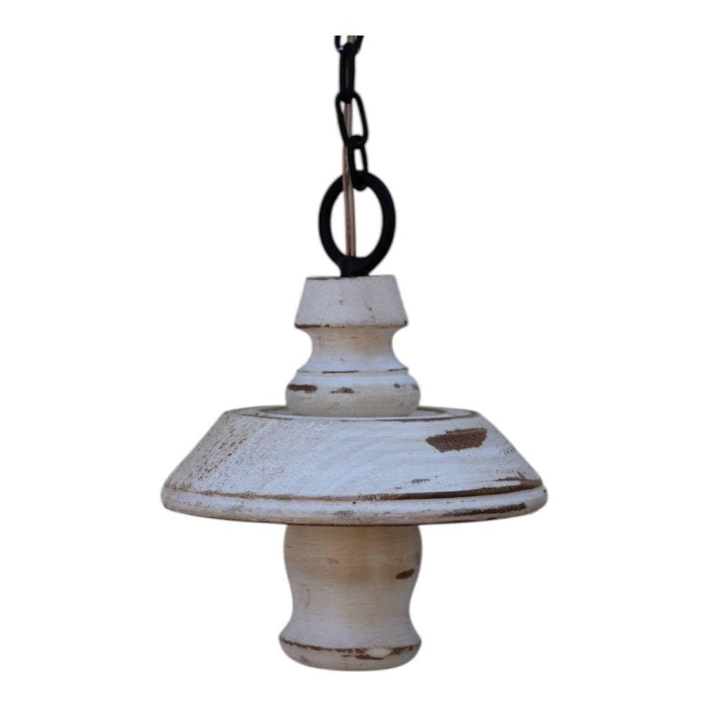 PENDENTE TORNEADO BRANCO FERRO E MADEIRA LUSTRE DE TETO 1 LAMPADA