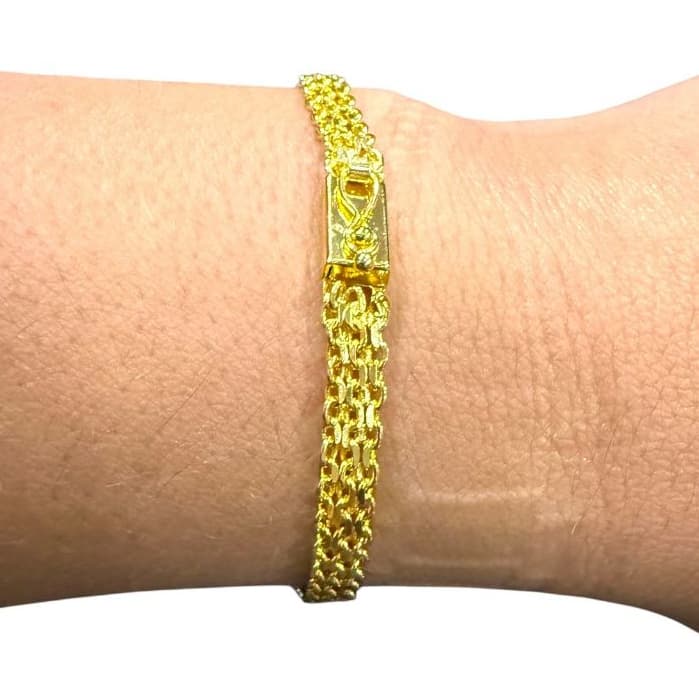 Pulseira Tripla Masculina Banhada a Ouro 18K – Corrente Grossa Premium com Fecho de Gaveta 21cm