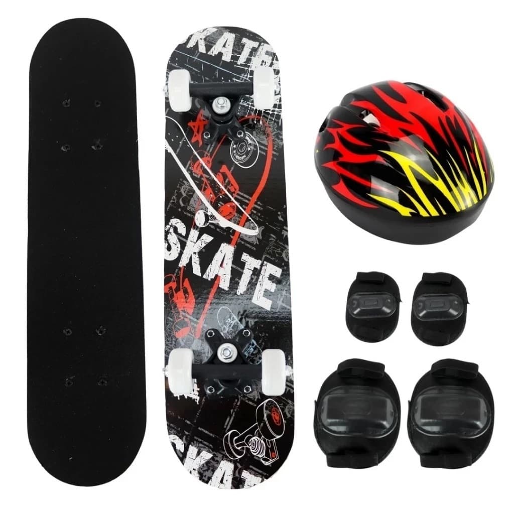 Skate Infantil Semi Profissional C/ Kit Proteção Shape Lixa Estampado Suporta até 50kg Menino/Menina