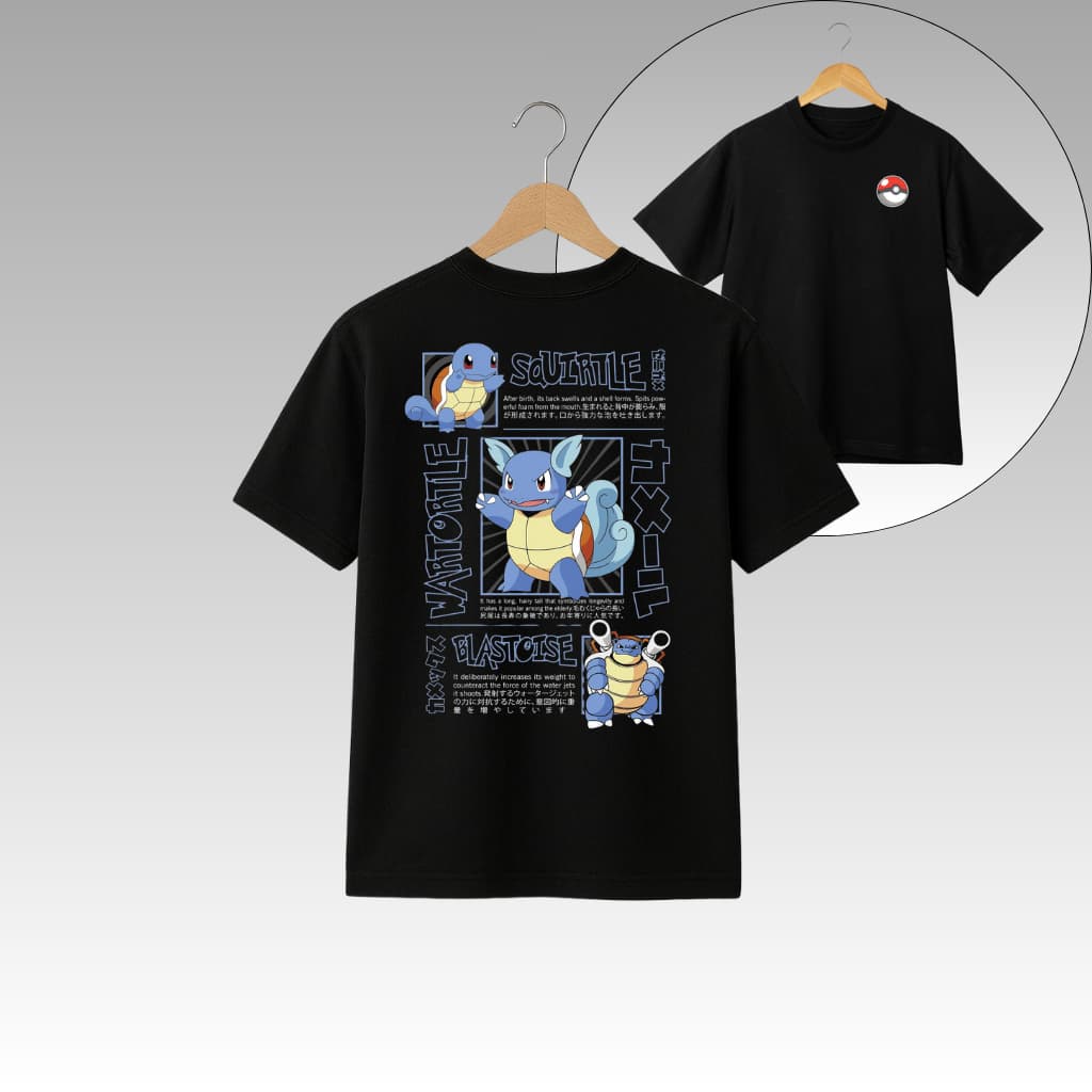 Camiseta Pokémon Squirtle Evoluções T-Shirt Algodão Estilo e Nostalgia para os Fãs