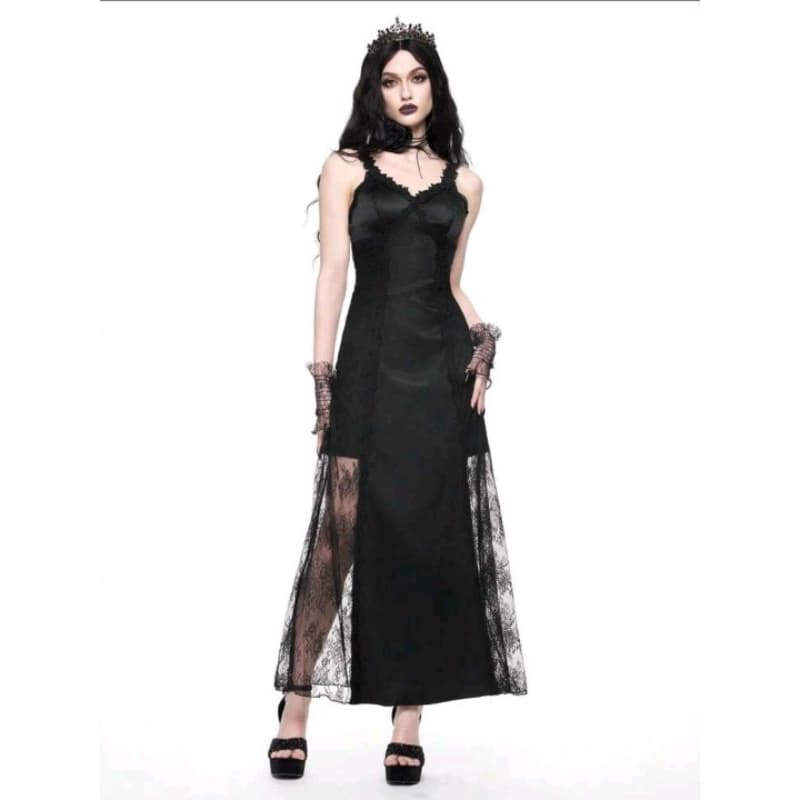 ROMWE Goth Vestido Slip de Renda Gótica para Mulheres, Vestido Longo, Estilo Escuro (M)