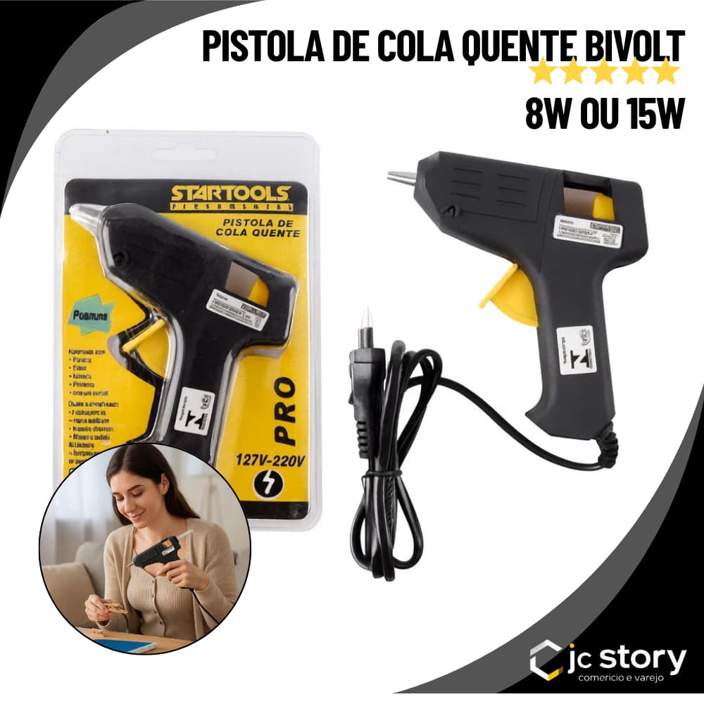 Pistola de Cola Quente bivolt profissional 15W Grande ou 8W Pequena revolver cola