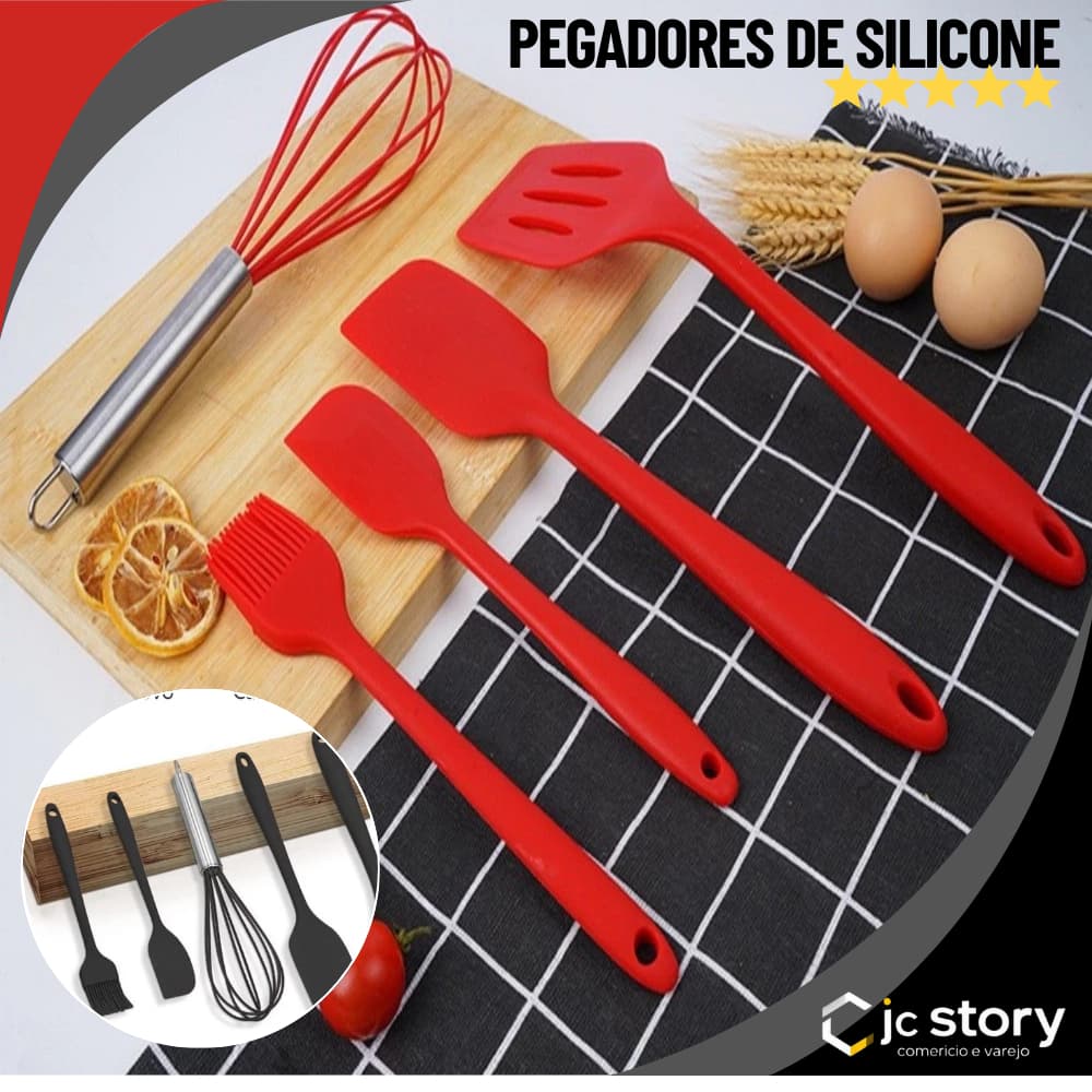 Kit 5 Peças Utensílios de Cozinha Silicone Colher Espátula Fue Espátula Pequena Pincel
