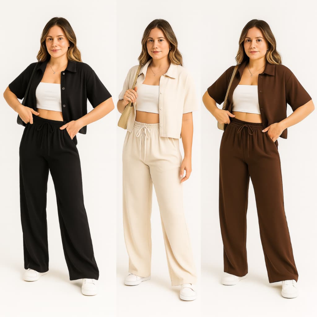 Conjunto Feminino Alfaiataria Varias Cores Premium Confortavel Camisa e Calça Pantalona