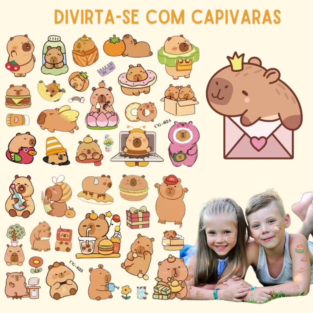 Tatuagem Temporária Tatuagens Removível Infantil Capivara Mais de 30 Adesivos para Festa Unissex