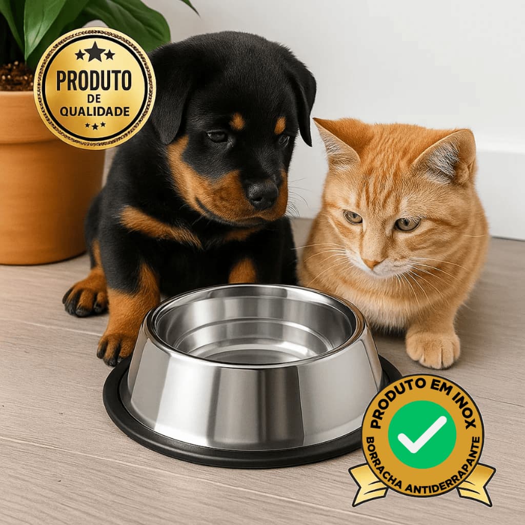 Comedouro Cachorro Bebedouro e Comedouro Gato Inox para Cães e Gatos - Resistente Antiderrapante Pet