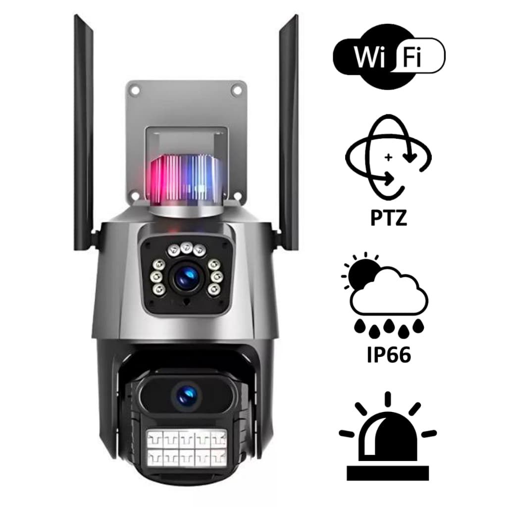 Câmera Speed Dome V3 Ou Icsee Wi-Fi com Alarme, Sirene Policial, Lente Dupla 3.6mm, Rotação e Visão Noturna.