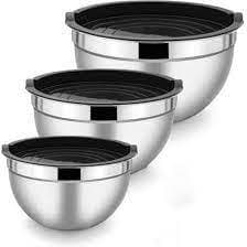 CONJUNTO 3 BOWLS INOX COM TAMPA PLASTICA, TIGELA, SALADEIRA.