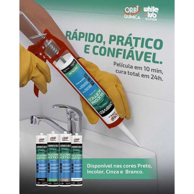refil Silicone Orbived Uso Geral Acético 240g Branco Preto Cinza Incolor