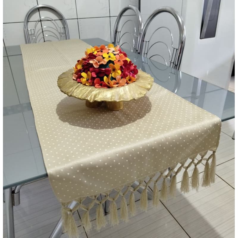 Caminho trilho de mesa com franja 180x43 em Jacquard