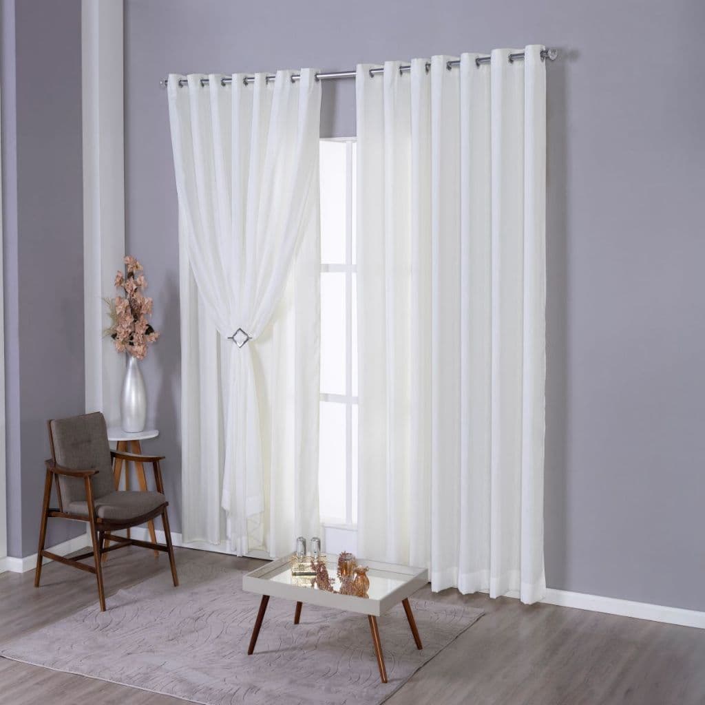 Cortina Voil Flame Linho Luxo Com Forro Microfibra 3,00m x 2,60m Varao Lançamento