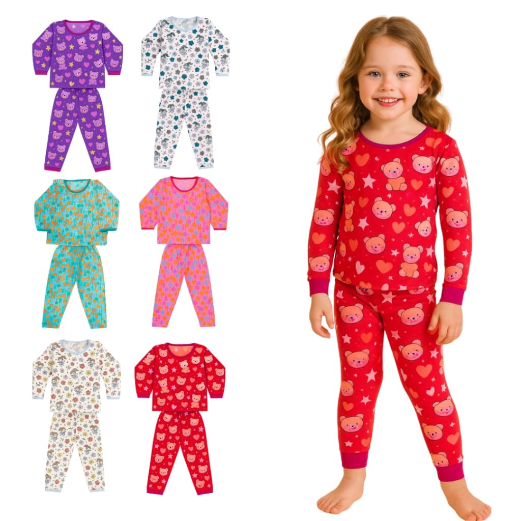 Kit 10 Peças Pijama Infantil Feminino Manga Longa – 5 Blusas + 5 Calças Confortáveis