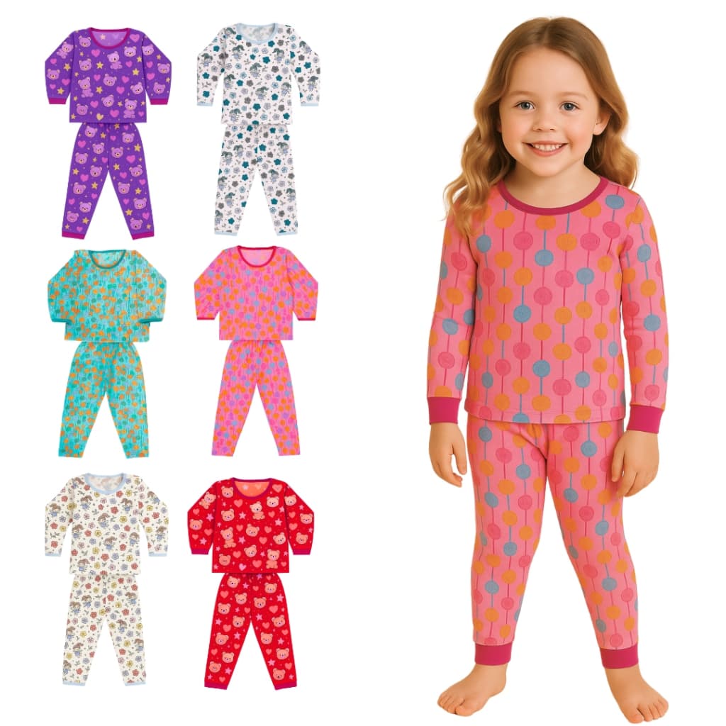 Kit 8 Peças Pijama Infantil Feminino Manga Longa – 4 Camisetas + 4 Calças Confortáveis