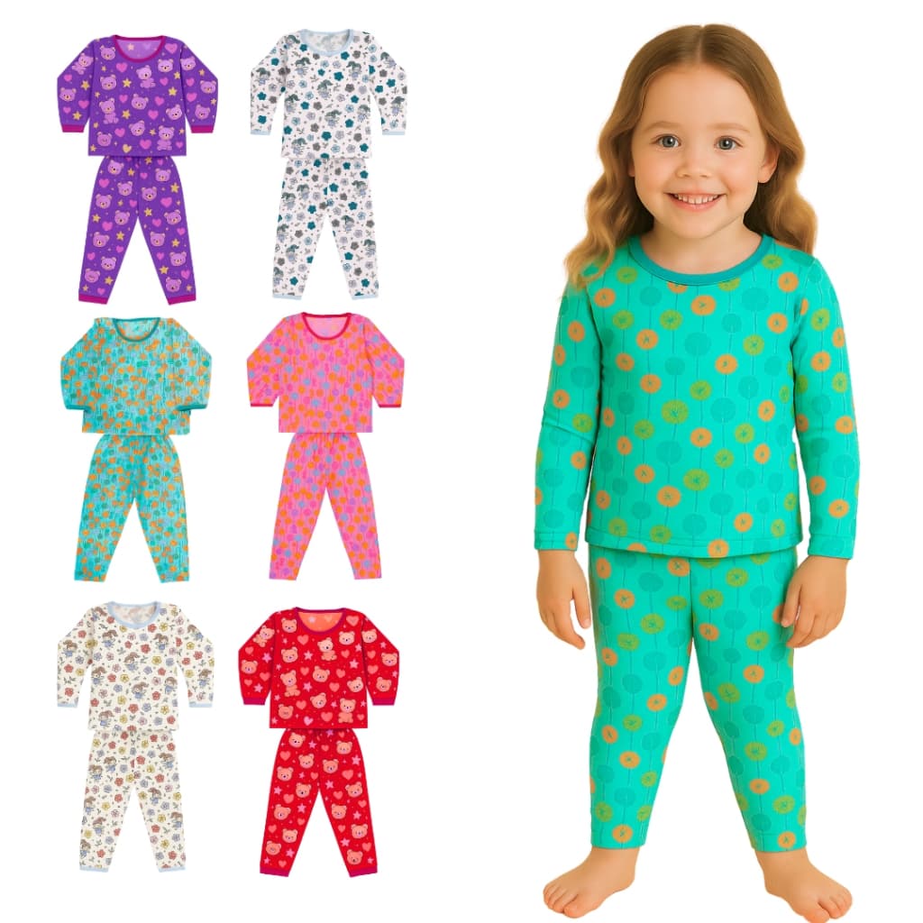 Kit 6 Peças Pijama Infantil Feminino Manga Longa – 3 Camisetas + 3 Calças Confortáveis