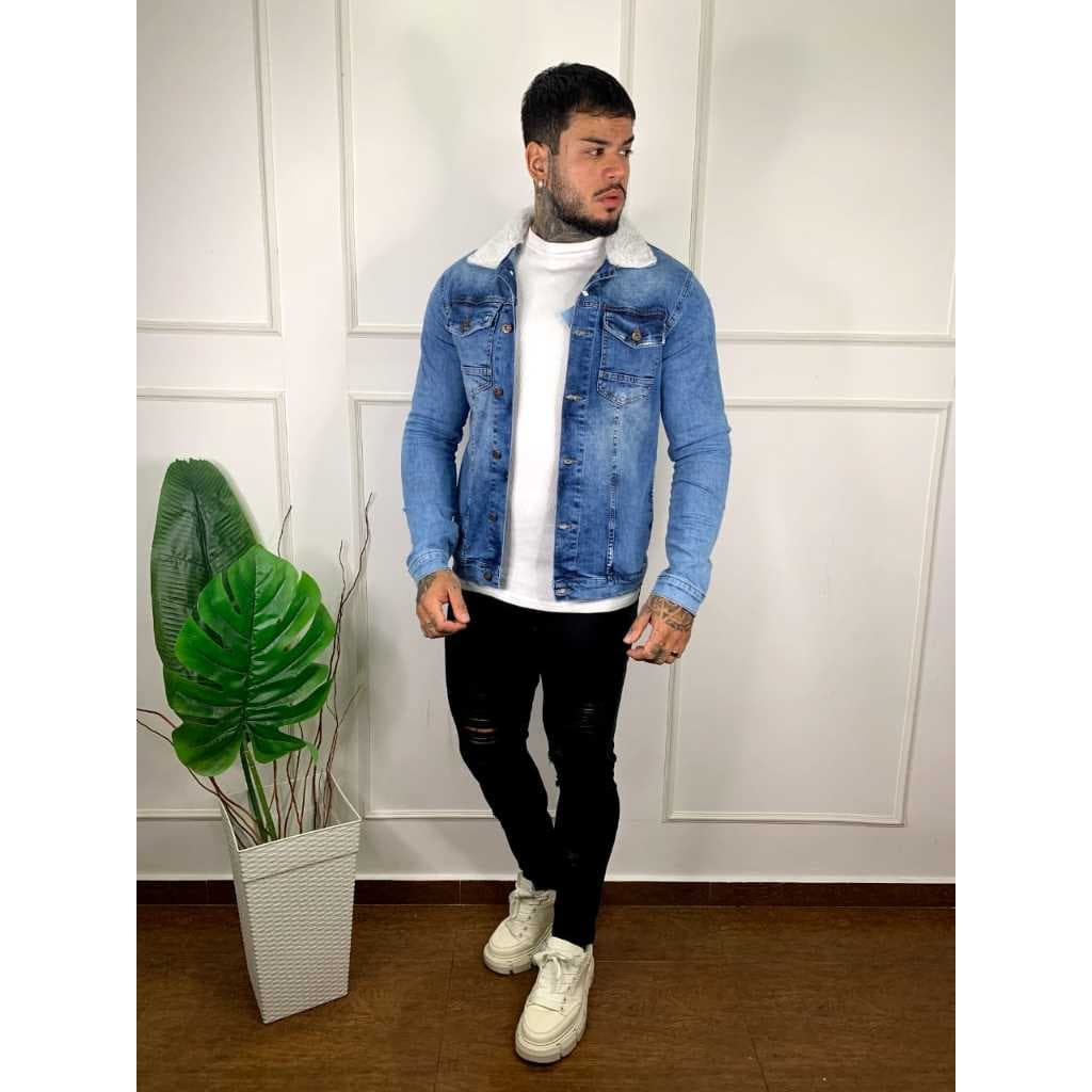 Jaqueta Jeans Masculino com Pelinho na Gola