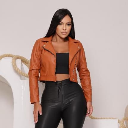 Jaqueta de Couro Feminina Elegante Com Ziper e Botao - ENVIO IMEDIATO !!!