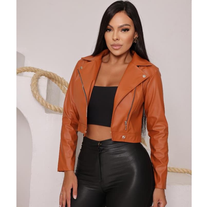 Jaqueta Feminina de Couro Moda Inverno Estilo Com Ziper - ENVIO IMEDIATO !!!