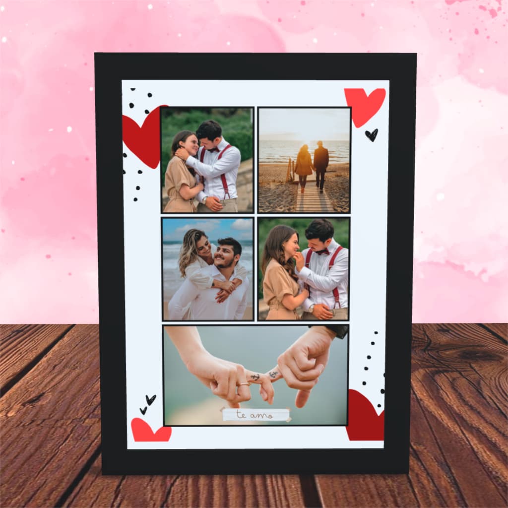 Quadro Personalizado Com Foto Casal / Frase / Presente / Moldura - 5 Fotos