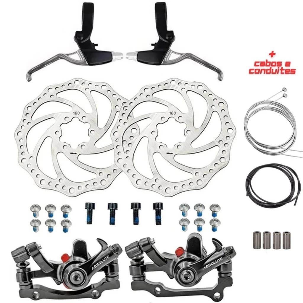 Kit Jogo Freio Disco Mecânico 160mm Disk Bike Com Maçaneta/Manete Alumínio Bicicleta Aro 26 29 MTB