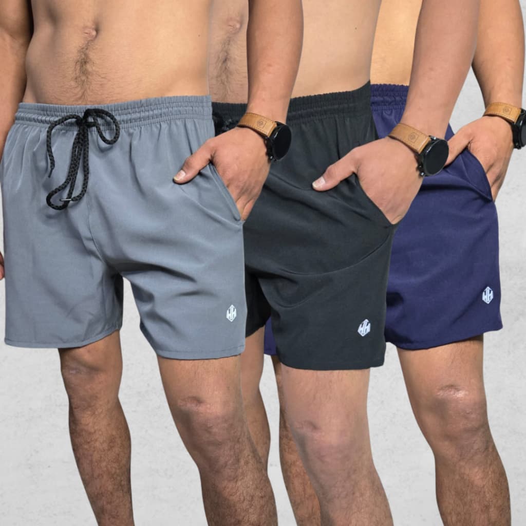 Kit 3 Shorts Tactel Masculino Moda Praia  Bolsos Laterais Corrida Academia Lazer Festa Praia Verão