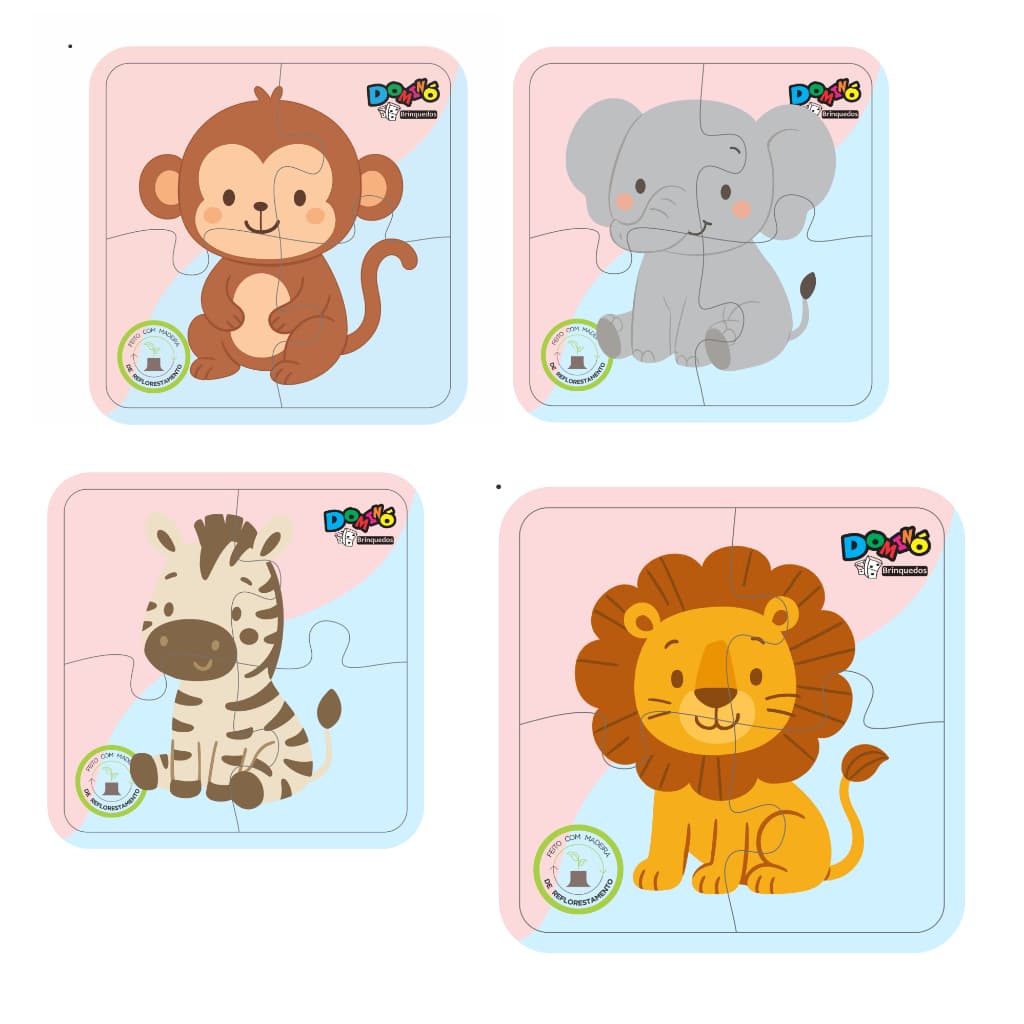 Kit 4 Quebra Cabeça Animais Fofos Floresta