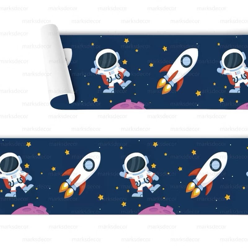 Faixa Adesivo de Parede Infantil Astronauta Papel De Parede Infantil Decoração Para Quarto Sala