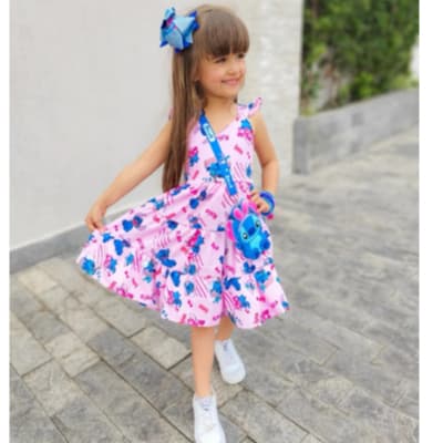 Vestido Stitch Infantil  verão fresquinho Vestido infantil Moda Blogueirinha Moda Mini Diva