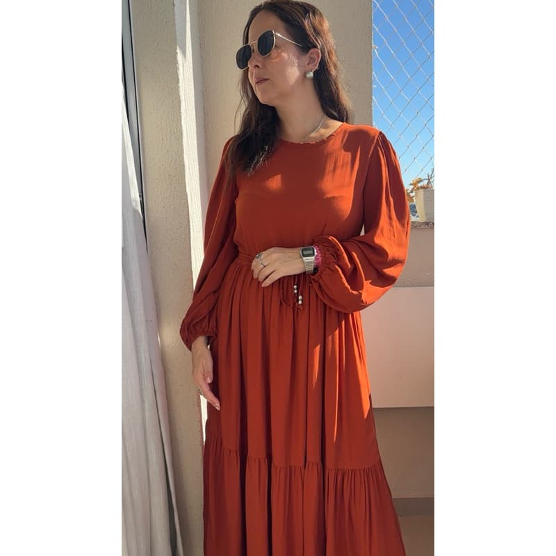 Vestido Midi Feminino Larguinho Terracota