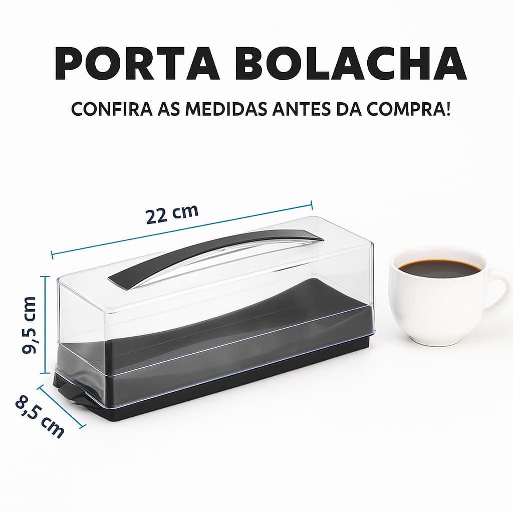 Porta Bolacha Retangular com Tampa Transparente - Cúpula Protetora para Bolacha, Biscoito, Torrada