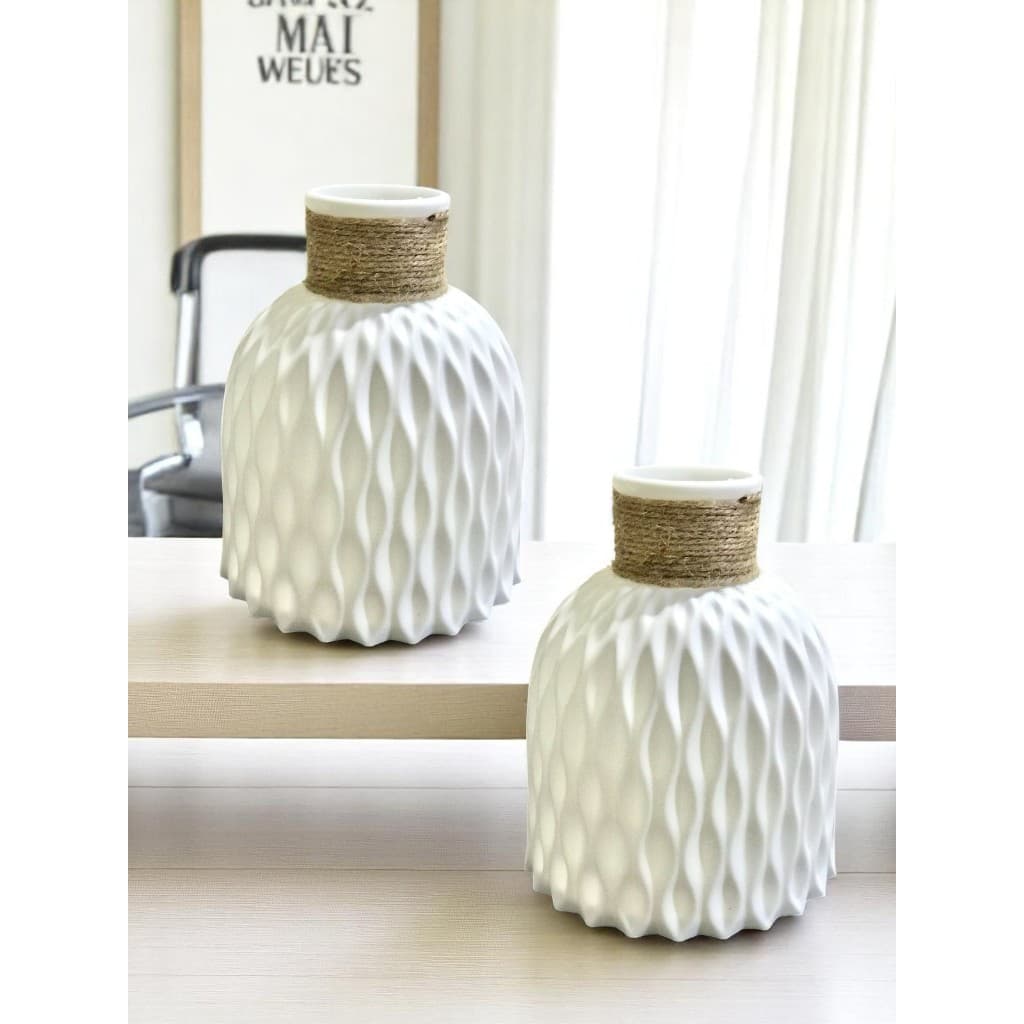 Vaso De Plástico 02 unidades estilo ondulado ou solitário de 15x12x5 Imitação Cerâmica Decorativo