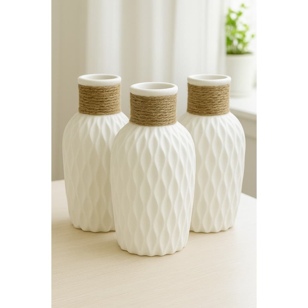 Vaso De Plástico 03 unidades estilo ondulado ou solitário de 15x12x5 Imitação Cerâmica Decorativo