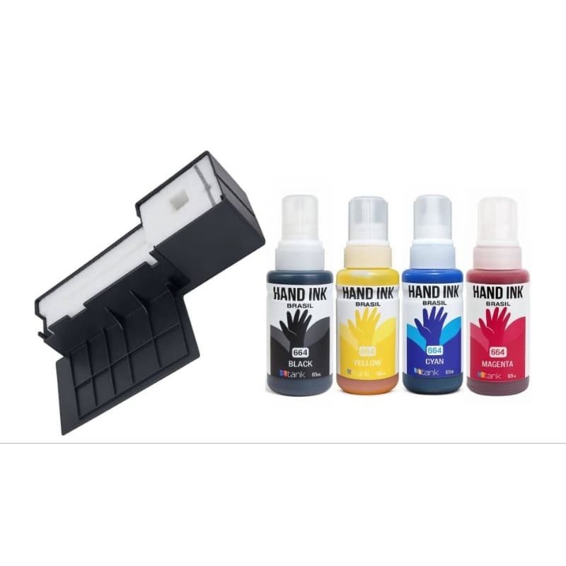 KIT ESPONJA COMPLETA COM BASE COMPATIVEL COM EPSON MODELO  L375 L355 L365 L395 + 4 TINTA T664 E ESPONJA COM BASE