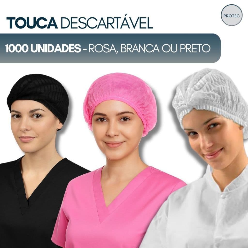 Kit 1000 Touca Descartável  | Rosa Branca ou Preto - Cozinha, hospital ou estética