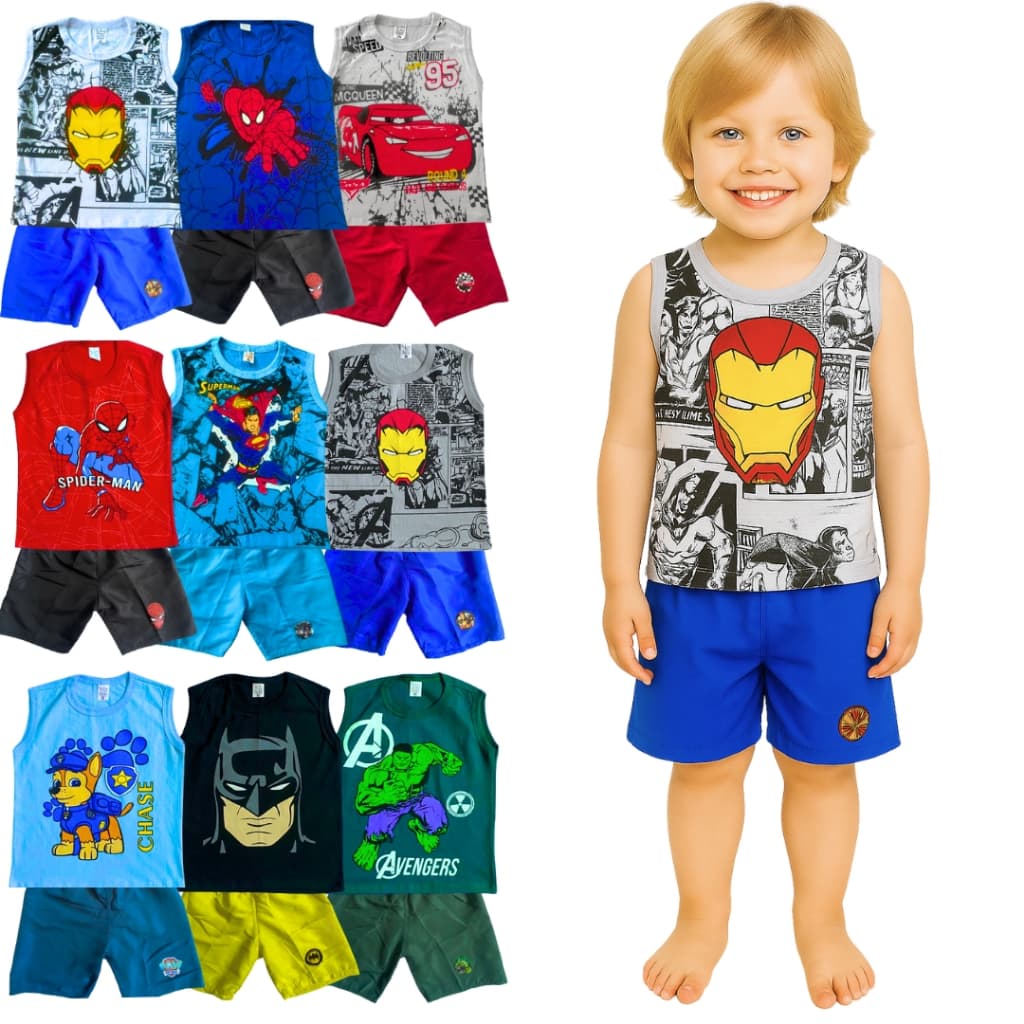Kit 4 Roupas de Menino – Conjunto Regata Infantil com 2 Camisetas e 2 Bermudas