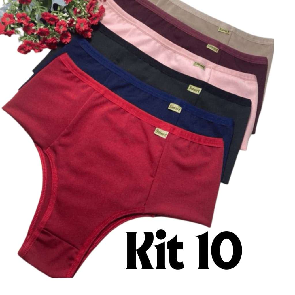 Kit 10 Calcinha Feminino Cintura Alta Pala Dupla Lateral Conforto Dia a Dia Feminina