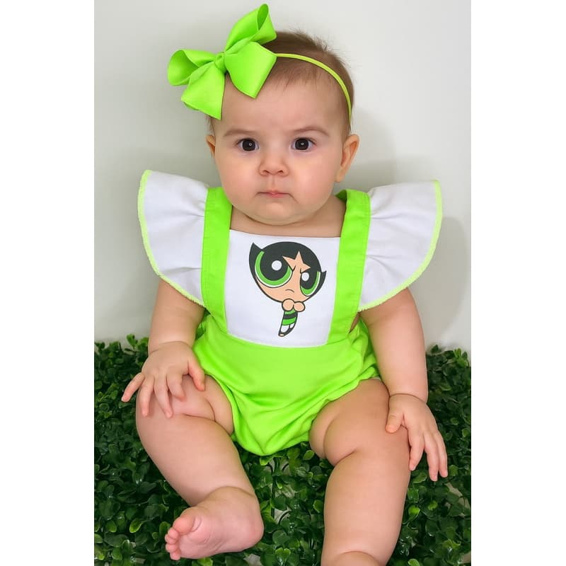 Romper jardineira bebê menina super poderosas docinho lindinha florzinha menina Mesversário com ou sem laço