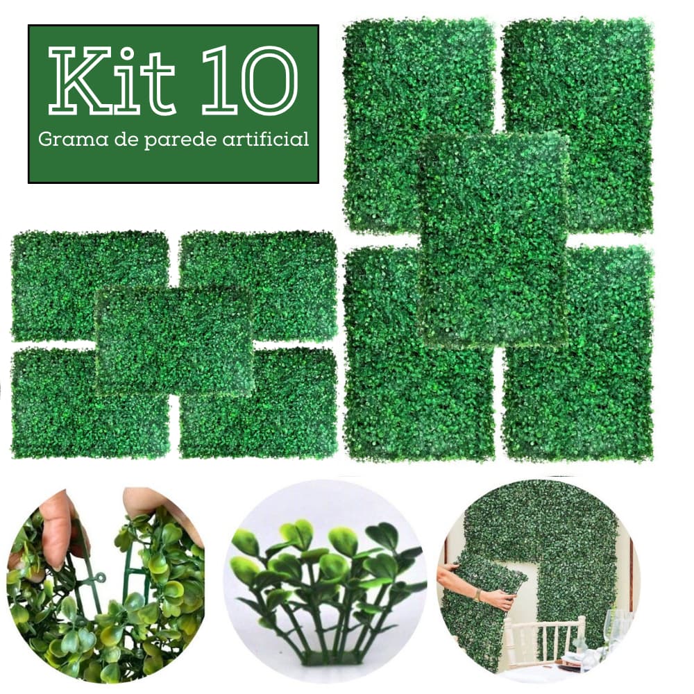 Kit 10 Placa Buchinho Grama Artificial Parede Muro Inglês Vertical Cheio